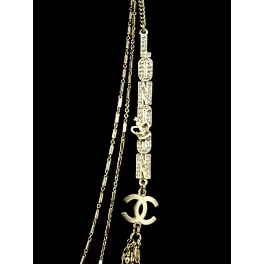 Chanel Silver Multi-Strand “Paris London” Crystal Chain Necklace